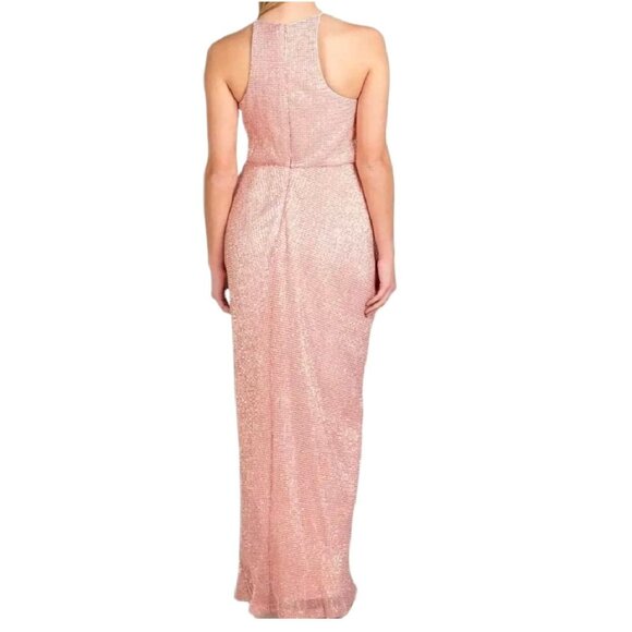 NWT Badgley Mischka Blush Pink Sequin Halter Gown Floor Length Dress Size 8 - Picture 2 of 14